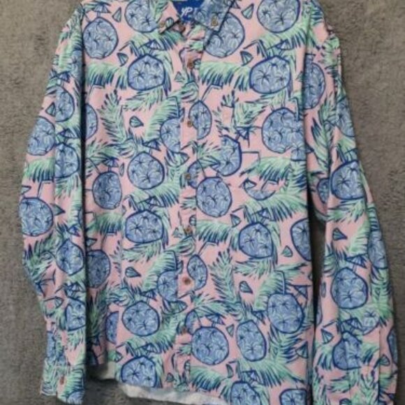YP Threads Australia 2XL XXL Pink Teal Long Sleeve Button Shirt Tropical Coconut - Picture 1 of 10